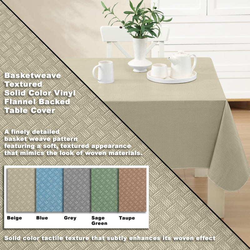 Newbridge Basketweave Vinyl Flannel Backed Tablecloth, 52 x 52 Inch Square, Natural, Basket Weave Textured Indoor Outdoor Waterproof Table Cover for Patio, Kitchen, Dining - Image 2